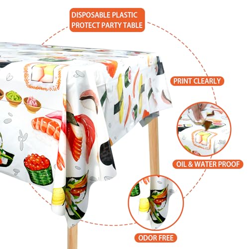 Sushi Party Table Covers - 4 Pack, 52 x 86 Inch Waterproof Decor