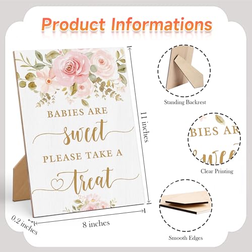 Floral Wooden Baby Shower Sign - 8x11 Inches Tabletop Decor