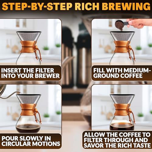 Reusable Stainless Steel Coffee Filter for Pour Over - Fits Hario V60 & Chemex