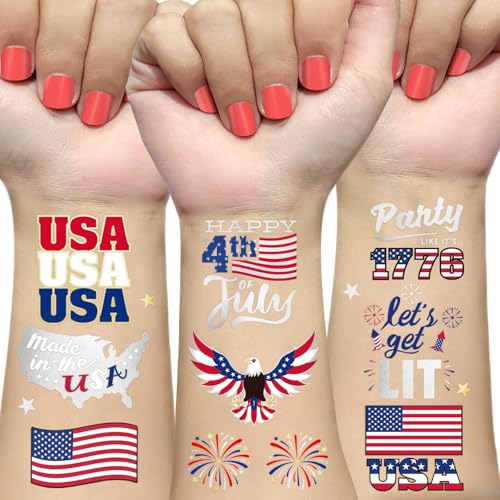AOYOO 30ct USA Flag & Fireworks Temporary Tattoos for 4th of July Party