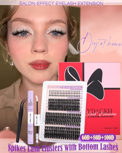 YDAGKH 60D+80D+100D Spiky Volume Lash Clusters Kit with Bottom Lashes & Clear Glue