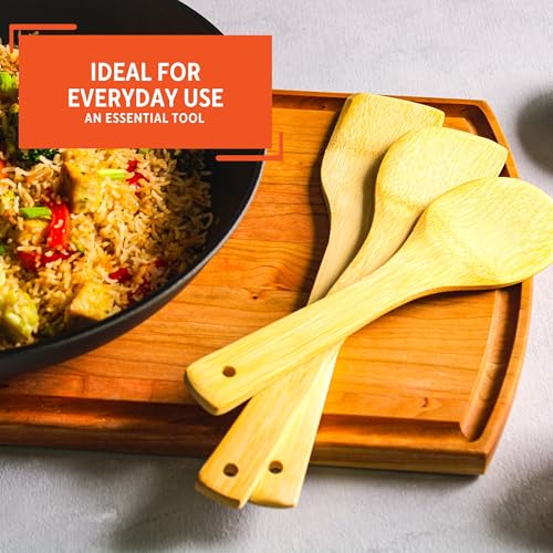 IMUSA Bamboo Cooking Spoon Set - 3-Piece Utensils for Stir-Frying
