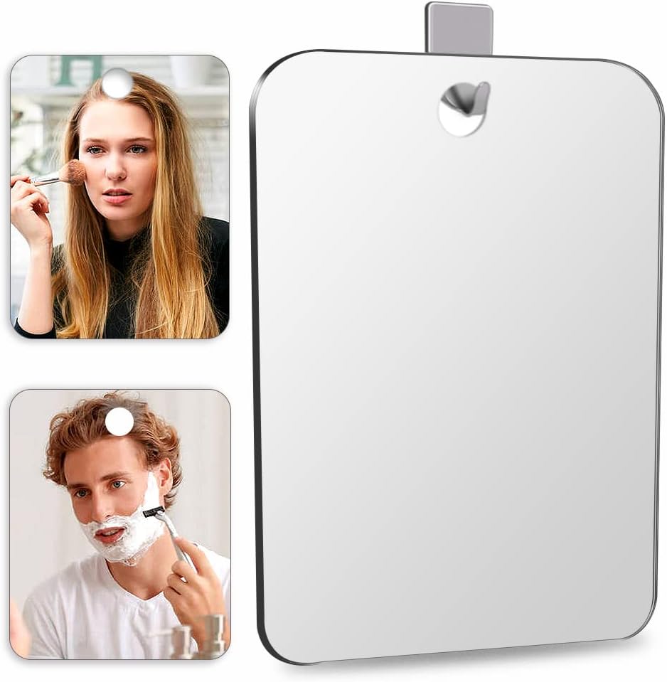Shatterproof Fogless Shower Mirror for Shaving - 10.7x8 Inch Unbreakable Plexiglass | 2 Pack, Silver