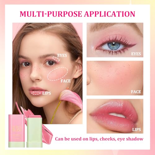 PPPanYiDi 3PCS Multi-Use Cream Blush Stick Set with Sponges - Natural, Hydrating & Long-Lasting for Cheeks, Eyes, Lips (Variation 001)