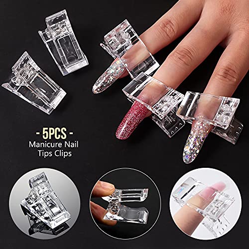 LIONVISON Poly Gel Nail Forms Stiletto Shape 120Pcs Clear Extensions with Brush & File - Variation C