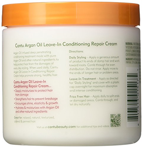 Cantu Argan Oil Leave-In Conditioner Repair Cream 16oz Pack of 2 - Deep Moisturizing for Over-Heated Hair