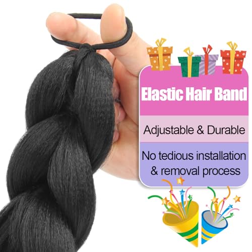 24 Inch Synthetic Black Braided Ponytail Hair Extension with Tie