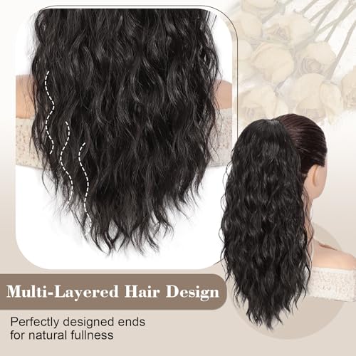 AISI BEAUTY 18 Inch Curly Synthetic Ponytail Extension Black Brown for Women