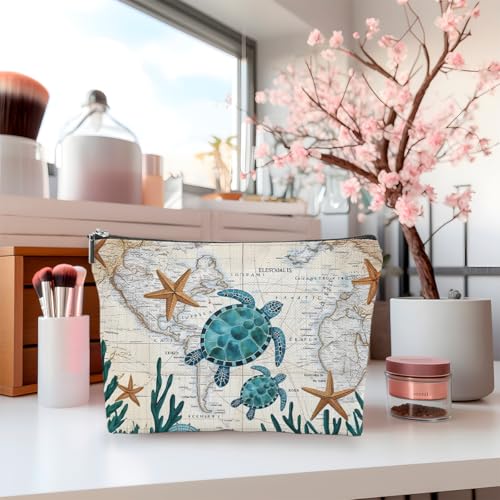 Multicolor Turtle Starfish Makeup Bag - Waterproof Travel Pouch