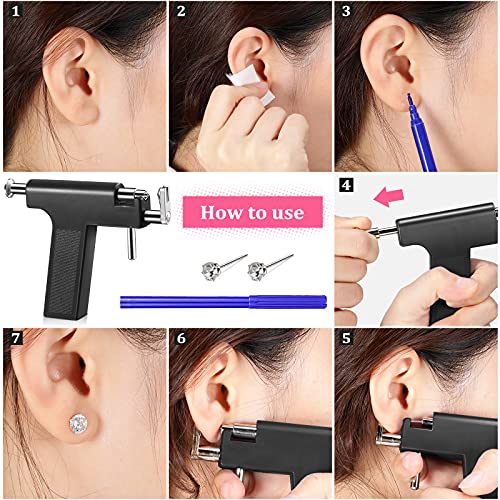 Honoson 158-Piece Professional Ear Piercing Gun Kit - Reusable Tool (Black)