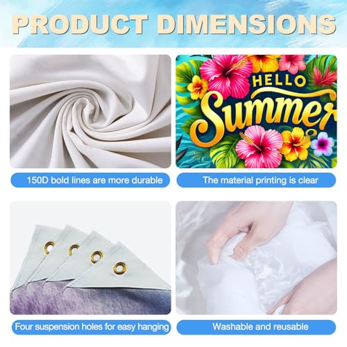 Hello Summer Banner - 71x43 Inch Tropical Party Decor