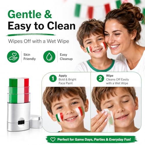 Mexican Eye Black,Mexico Green White and Red Patriotic Italy Flag Body Face Paint Stick for Fans,Waterproof Sport Face Paint for Soccer Baseball Softball Football Game Day Party,2 PCS