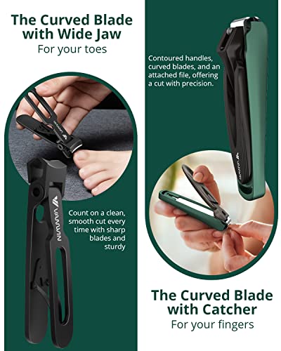 VANWIN Heavy Duty Nail Clipper Set with Catcher - Black+Green