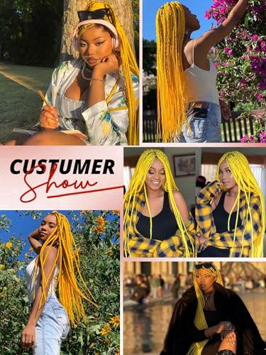 Yellow Pre-Stretched Braiding Hair 24 Inch 3 Packs Synthetic Extensions