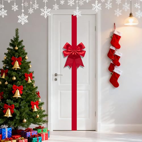 14 Ft Large Red Christmas Door Bow - Adjustable Holiday Decor