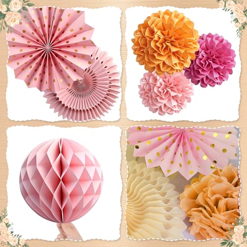 Pink and Orange Birthday Decorations Set for Women - 20pcs