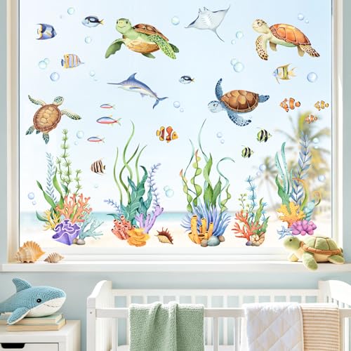 Sea Turtle Window Clings - Double-Sided Ocean Decals for Kids