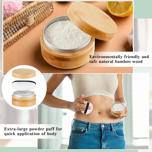 Frienda 150ml Bamboo Loose Powder Container with Puff, Travel Makeup Jar