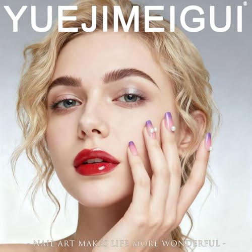 YUEJIMEIGUI White French Tips Press-On Nails Medium Square Reusable Fake Nails