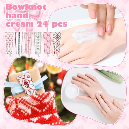 Dimsile 12 Pcs Pink Bow Christmas Hand Cream Gifts Set for Women - 6 Designs, 30ml Portable Moisturizers