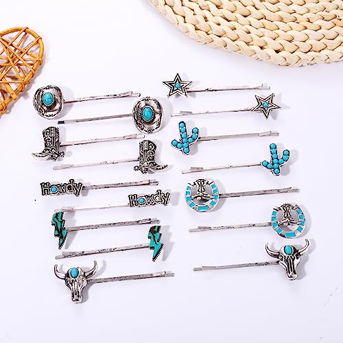 16 Pcs Western Turquoise Hair Clips - Boho Cowgirl Bobby Pins