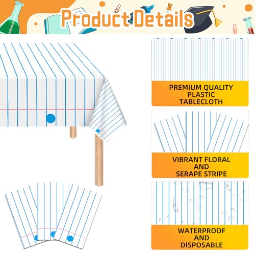 Notebook Paper Plastic Tablecloths - 3 Pack for School Events