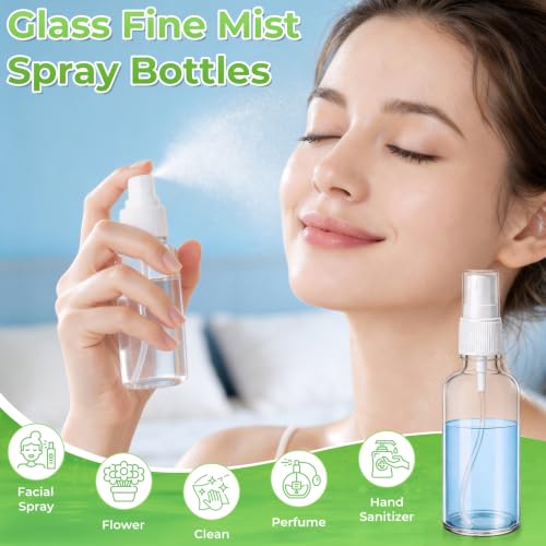 JTIEO 6 Pack 2oz Glass Spray Bottles for Essential Oils & Perfume - Travel Refillable Set
