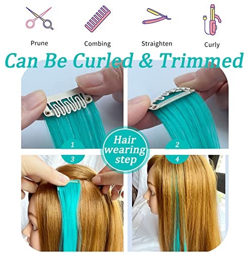 SARARHY 10 Pcs Clip-in Colored Hair Extensions 20 Inches Lavender Teal