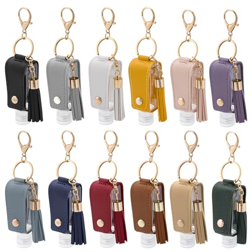Dollform 12-Pack Hand Sanitizer Keychain Set Travel Bottles Empty 1oz Leak-Proof