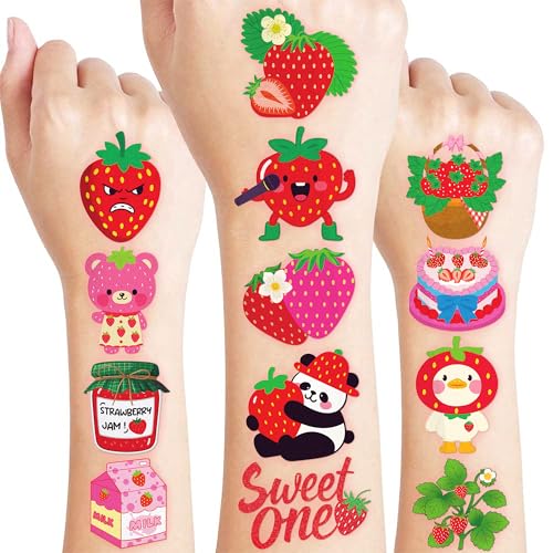60 PCS Strawberry Temporary Tattoos for Kids - Fun Party Favors