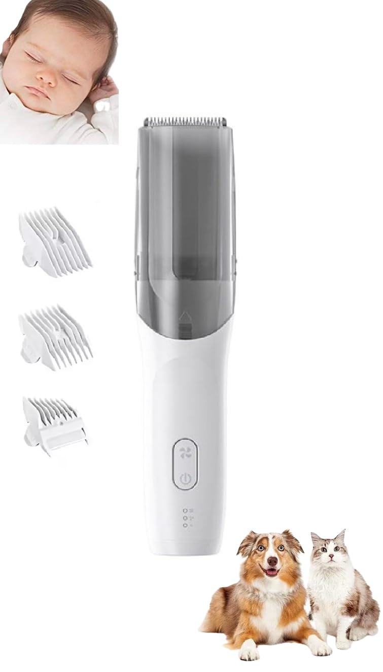 2-in-1 Vacuum Hair Clippers – Cordless Rechargeable Low Noise Hair Clipper for Kids, 2-Speed Powerful Suction Vacuum Hair Cutter, Waterproof Safe Blade Trimmer for Hair