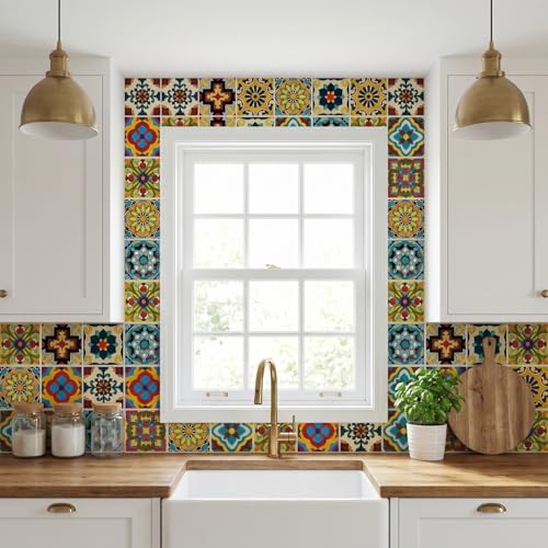 30 Pcs Mexican Talavera Peel and Stick Tile Stickers 4x4"