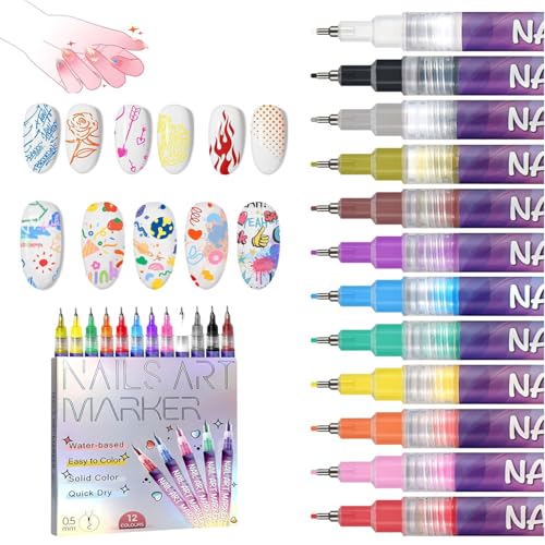 12-Color Nail Art Pen Set - 0.5mm Fine Tip Quick-Dry DIY Manicure Markers