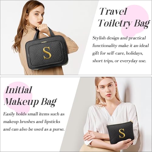Personalized Initial Toiletry Bag Set - Makeup Organizer with 4 Compartments