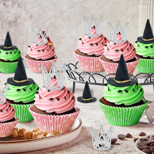 Witch Hat and Crown Cake Topper Set - 24 Pcs for Parties