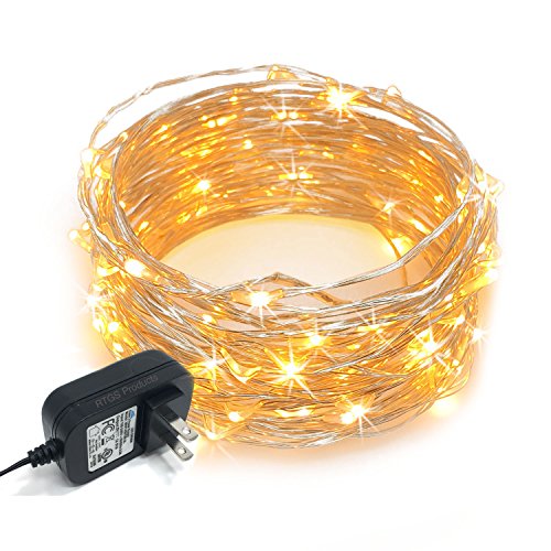 100 LED Warm White String Lights - 32ft Silver Wire, Indoor-Outdoor