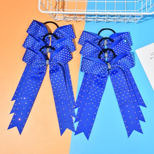 DEEKAI Royal Blue Cheer Bow Set with Rhinestones - Collegiate Style, Handmade for Girls & Teens, 12 Pack