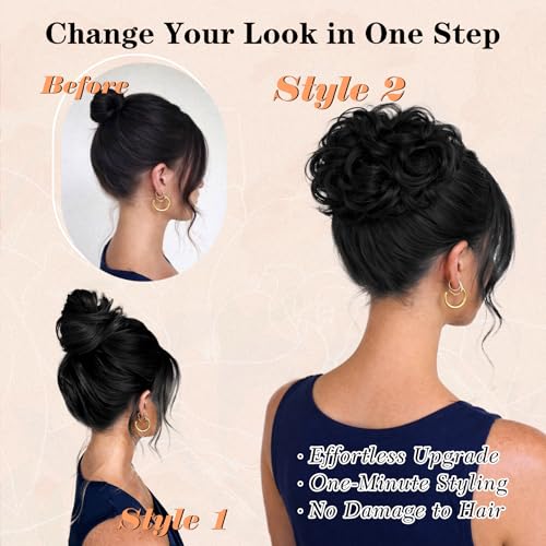 Light Brown 2PCS Messy Bun Hair Pieces for Women Synthetic Hair Extensions