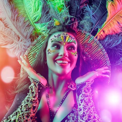 Wehhbtye Mardi Gras 8-Piece Face Jewel Stickers Self-Adhesive Glitter Eye Crystals