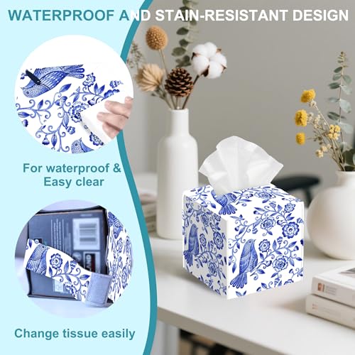 Watercolor Floral Leather Tissue Box Cover - Compact Design for Home & Office