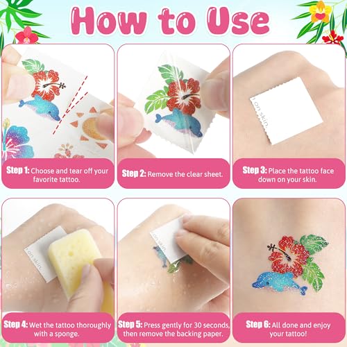 150 PCS Glitter Hawaiian Temporary Tattoos - Hibiscus & Flamingo Designs