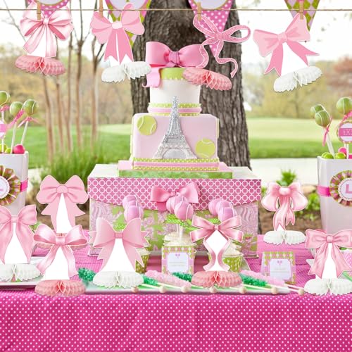 12 Pcs Pink Bow Honeycomb Centerpieces for Party Decor