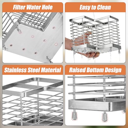 Triangular Stainless Steel Utensil Holder - 3 Compartment Kitchen Organizer
