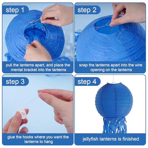 Set of 6 Blue Jellyfish Paper Lanterns for Ocean Parties