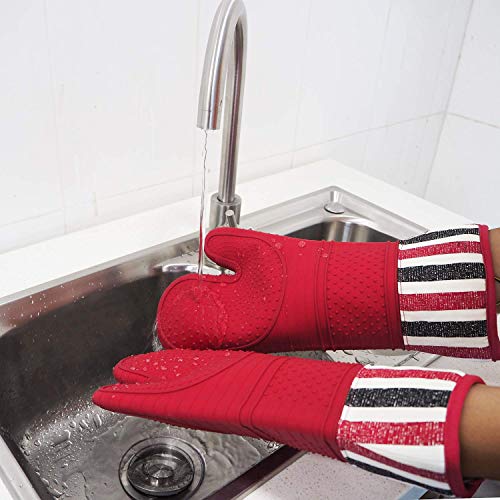 Heat Resistant Silicone Oven Mitts - Extra Long 15" for Cooking & Grilling