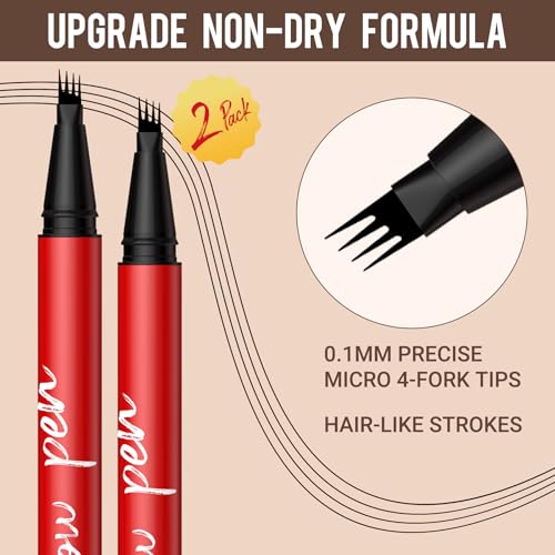 Vevivia Dark Brown Eyebrow Pencil 2 Pack - Precise 4-Tip Brow Pen for Natural Fuller Brows