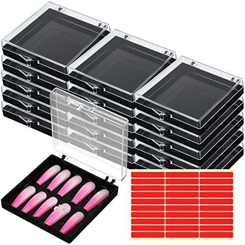 Black 15 Pcs Press-On Nail Box Set with Acrylic Display Case, Nail Organizer