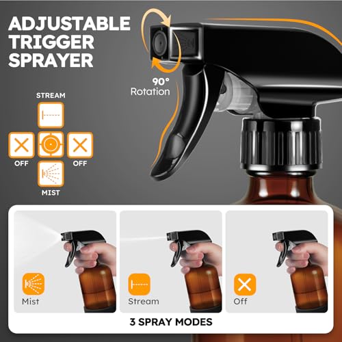 Tecohouse 360° Glass Spray Bottles with Silicone Sleeves - 16oz, 2 Pack