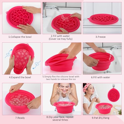 LONGFITE Foldable Silicone Facial Ice Bath Bowl with Built-in Ice Tray