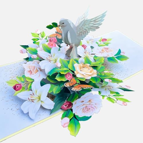 3D Sympathy Pop Up Card with Dove & White Lily - 6x8 Inch